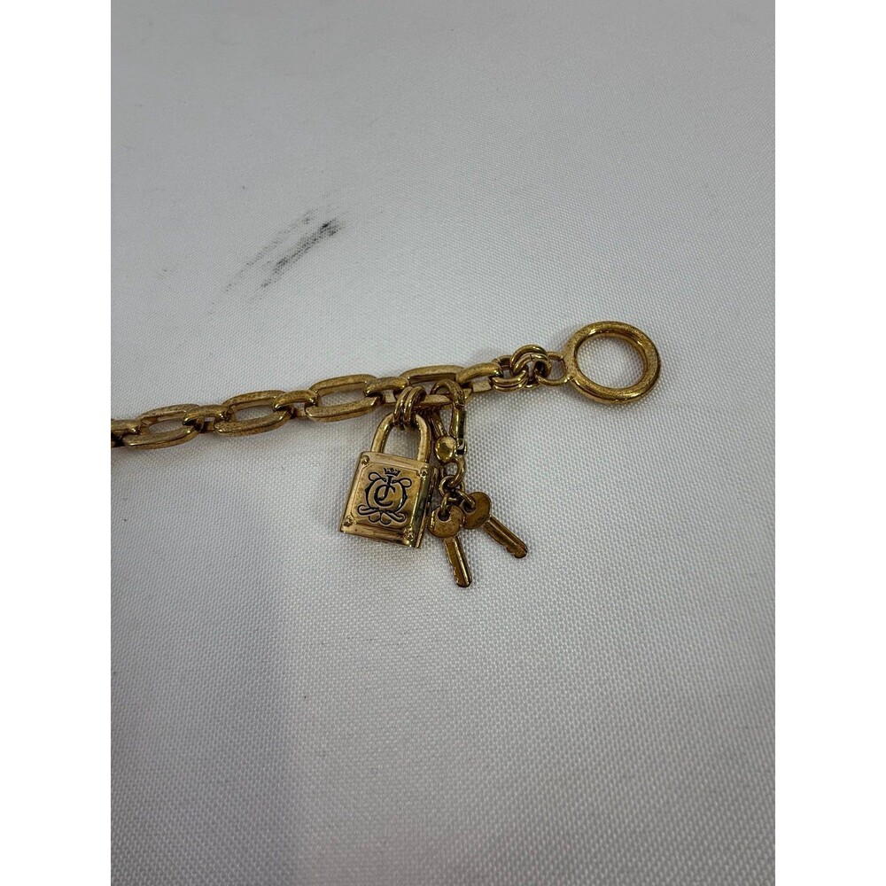 Vintage Juicy Couture Padlock and Keys Charm Bracelet 2000s Gold Tone Toggle Cla